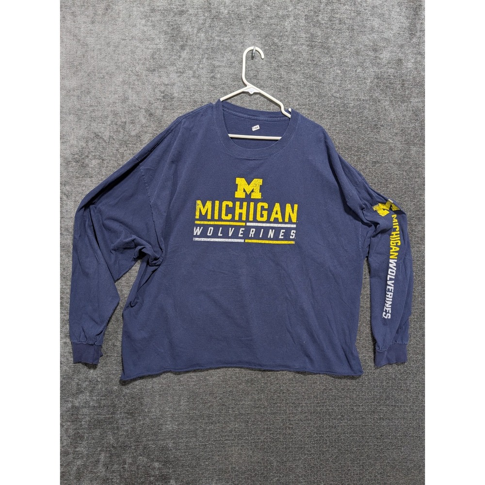 Michigan Wolverines Navy Blue Long Sleeve Graphic T-Shirt Raw Hem Mens XXL 1464
